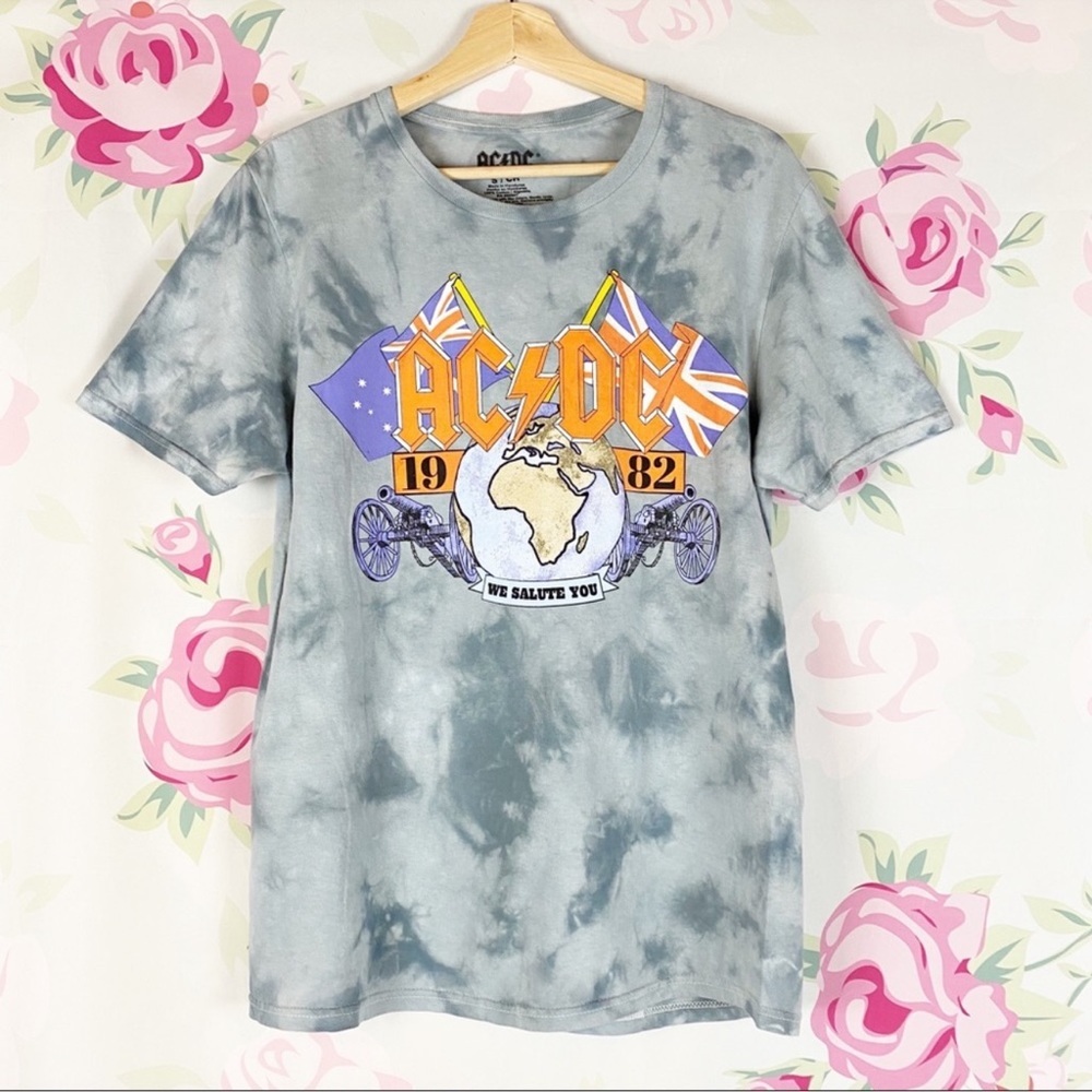 NEW AC/DC We Salute You Crew Neck Graphic Tie Dye Band Tee Shirt M